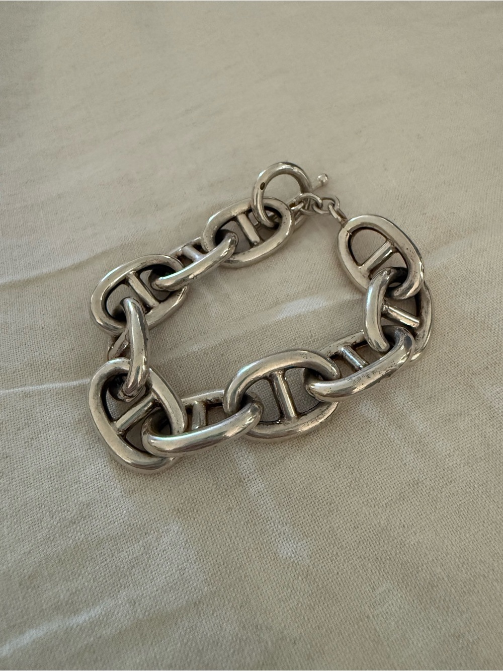 Vintage French Silver Mariner Link Bracelet — Anchor Chain Toggle